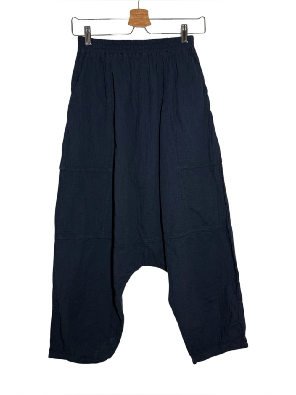 Atelier Delphine Navy Washed Black Crinkled Cotton Kiko Pants Large